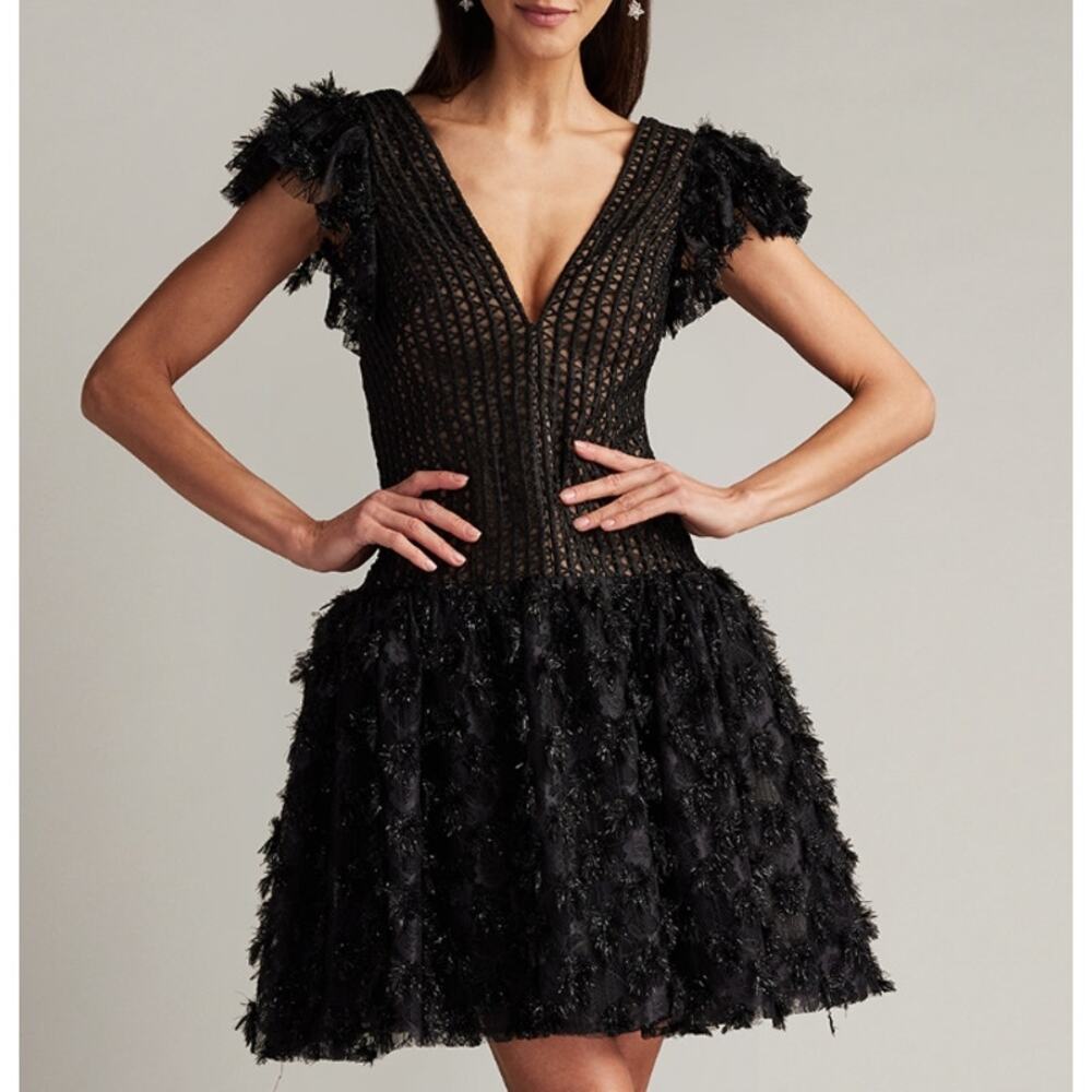 Tadashi Shoji Sho Black Minx Flower Embellished Mini Dress 2 NWT SCHE24623S